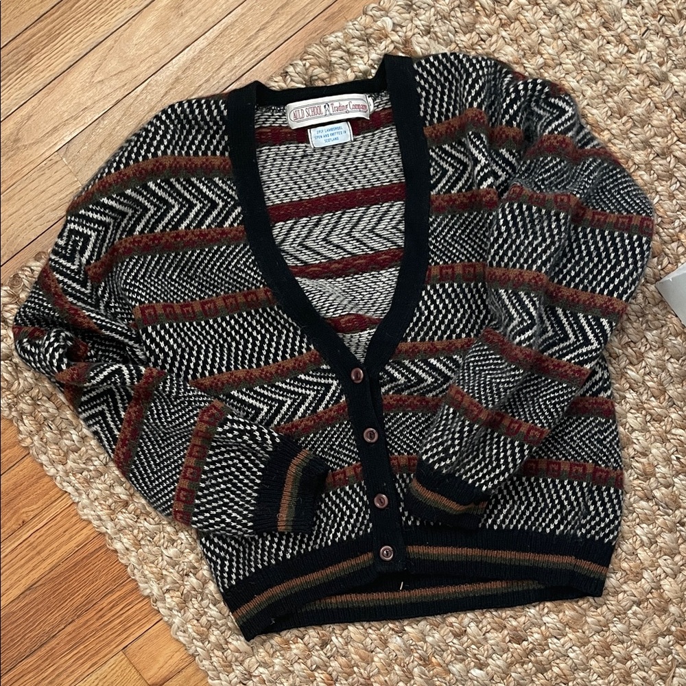 Women's Vintage Wool Jacquard Knit Cardigan Sweater